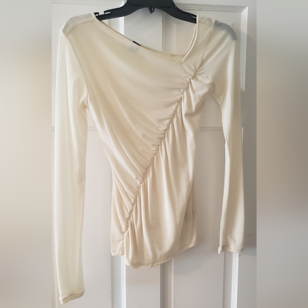 Kenneth Cole New York Off-White Asymmetrical Ruched Blouse